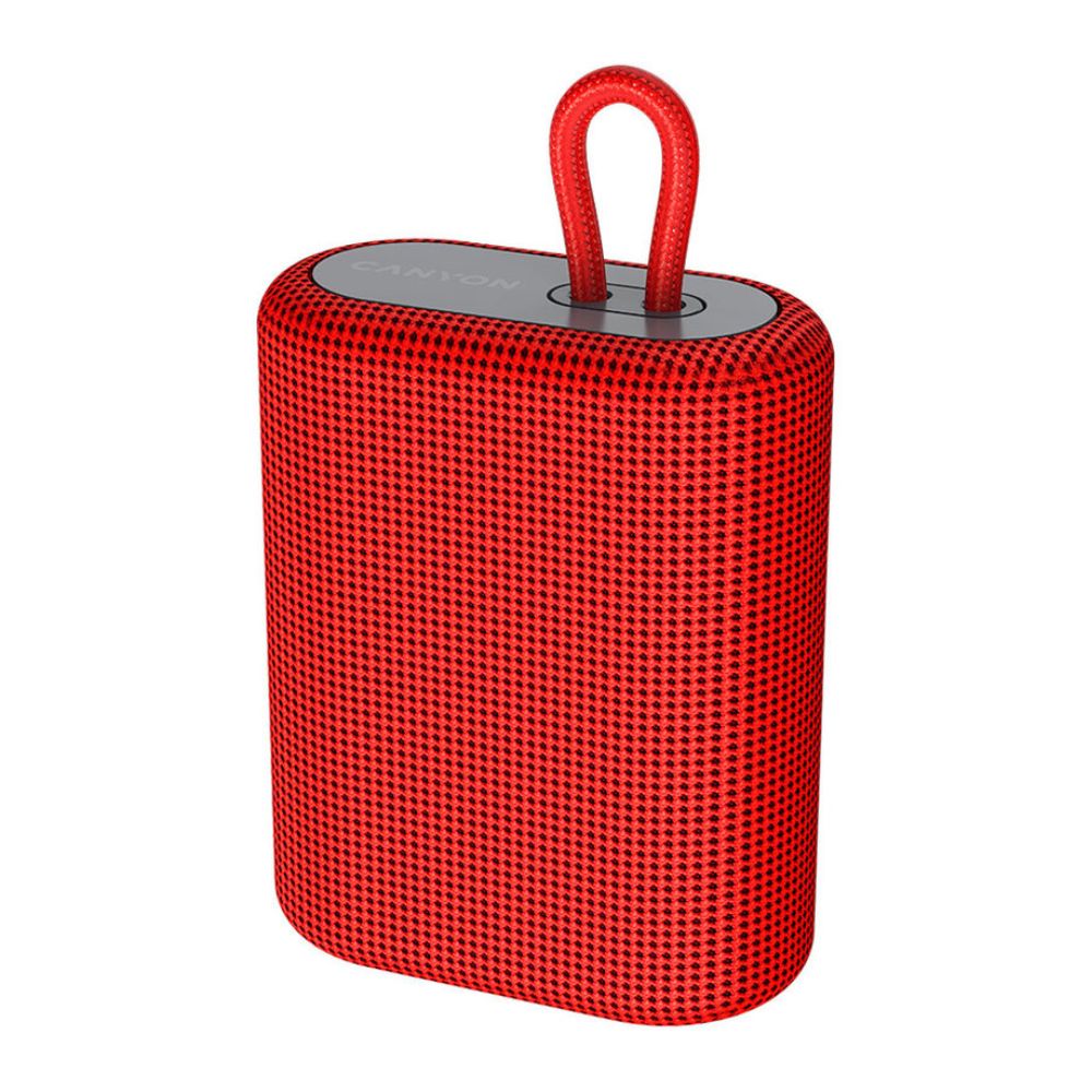 Canyon BSP-4 BT CNE-CBTSP4R Portable Bluetooth Speaker – 5W Wireless, Rechargeable Battery in red with loop handle.