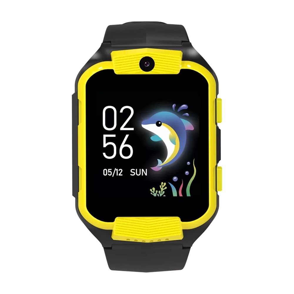 CANYON Cindy KW-41 4G Kids Smart Watch – GPS, Camera, Music, SOS, Video Call – Yellow/Black front dolphin face
