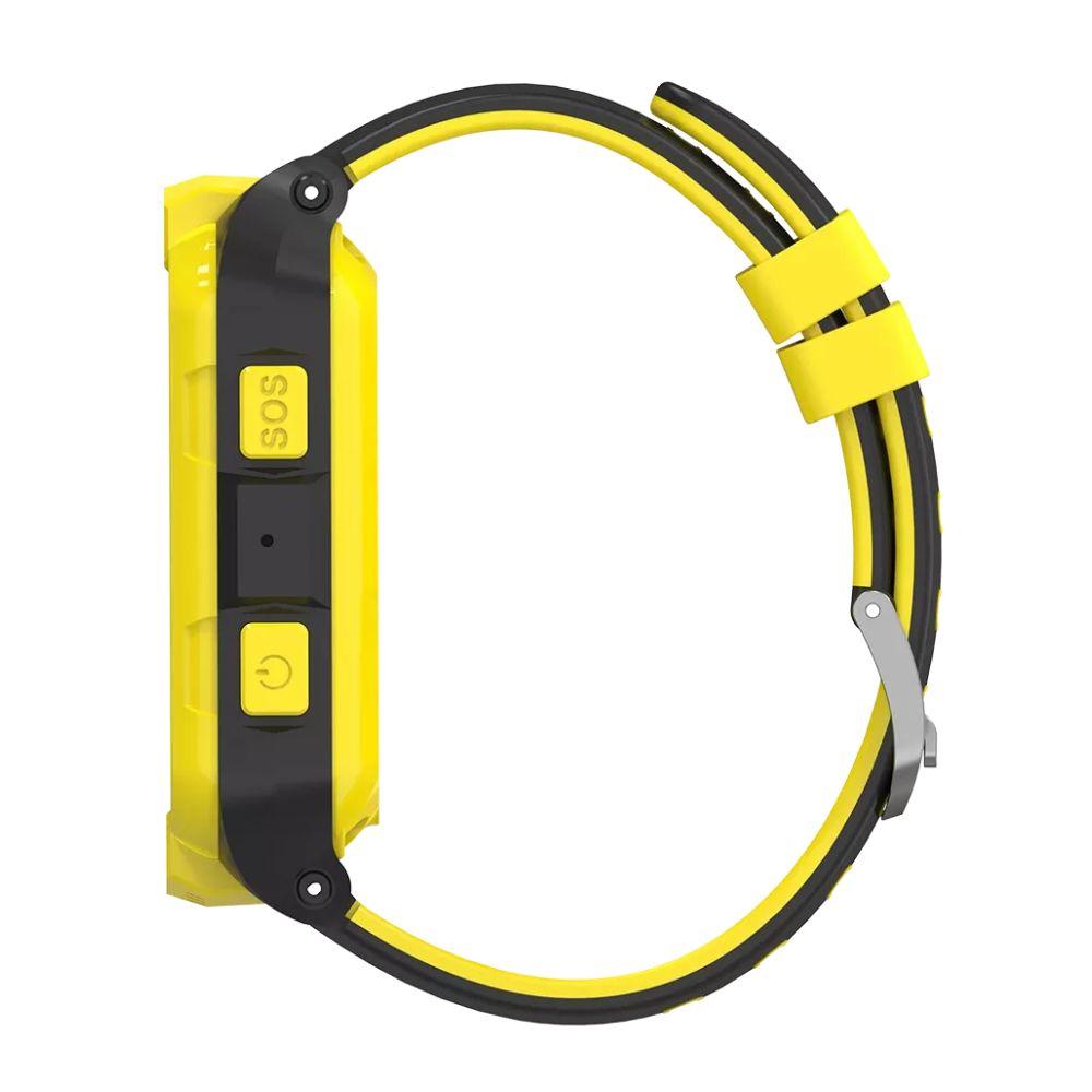 CANYON Cindy KW-41 4G Kids Smart Watch – GPS, Camera, Music, SOS, Video Call – Yellow/Black side view with SOS button