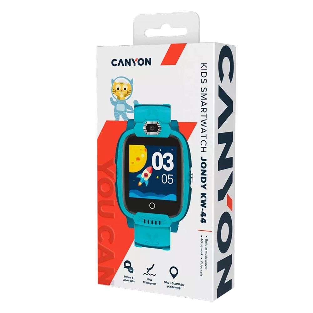 CANYON KW-44 Jondy 4G Kids Smartwatch – GPS Tracker, Camera, Music, SOS, Calls – Green (CNE-KW44GR) boxed packaging