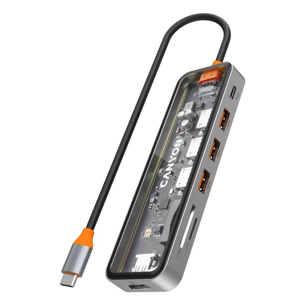 Canyon 7-Port USB-C Hub DS-13 – 4K HDMI, USB 3.0, SD/TF, PD 100W, Ethernet, Slim Aluminum Dock