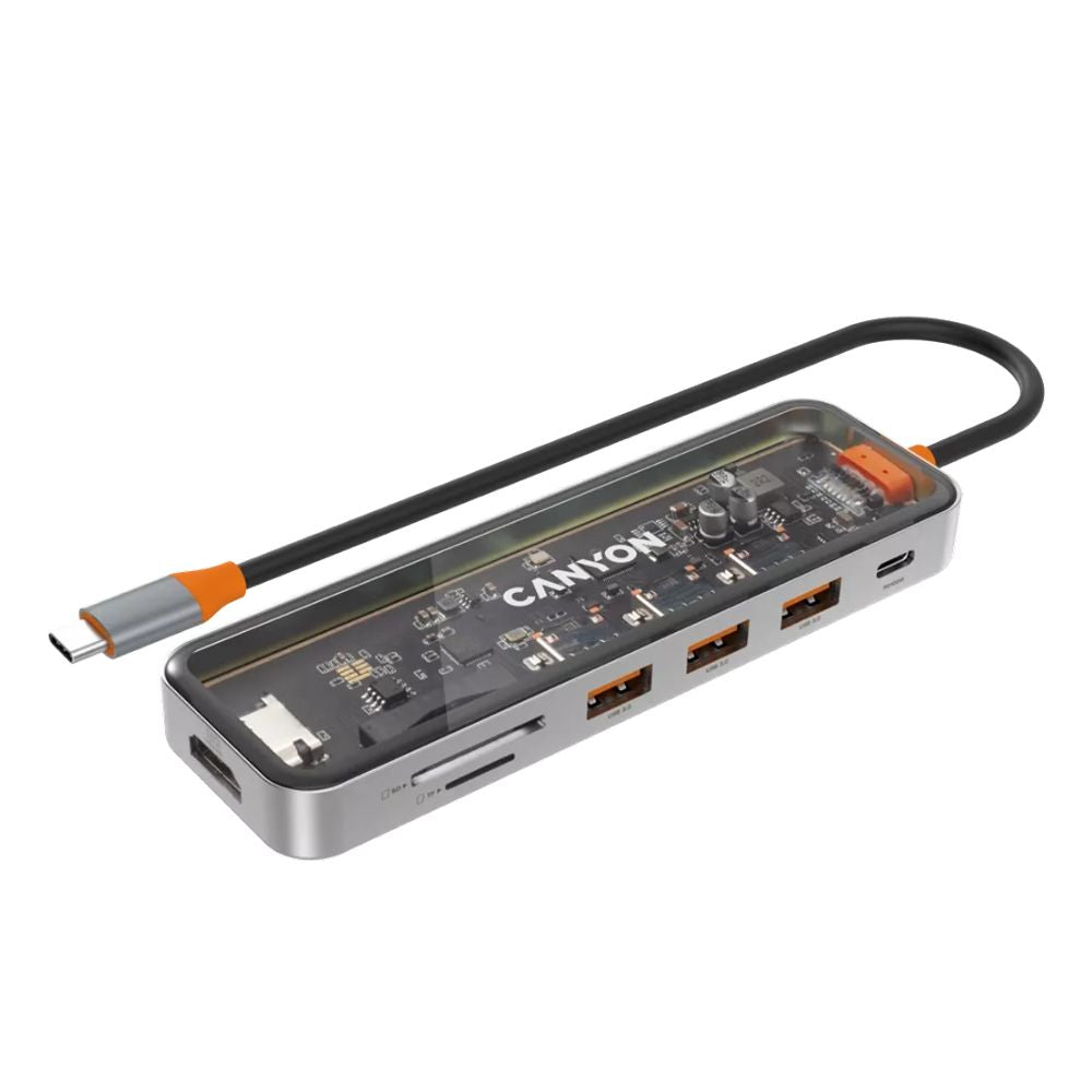Canyon 7-Port USB-C Hub DS-13 – 4K HDMI, USB 3.0, SD/TF, PD 100W, Ethernet, Slim Aluminum Dock