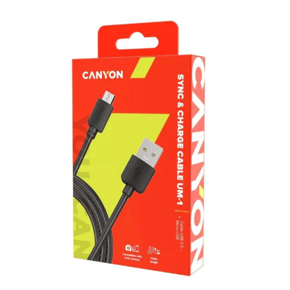 Canyon Type-A to Micro-USB Cable – Fast Charging black 1m cable in Canyon retail box, sync & charge (CNE-USBM1B)