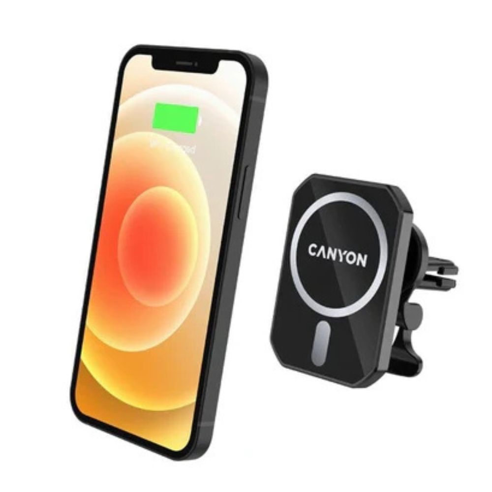 Canyon CM-15 Magnetic Car Holder with Wireless Charging – For iPhone 12/13, 15W, Black (CNE-CCA15B01) with iPhone