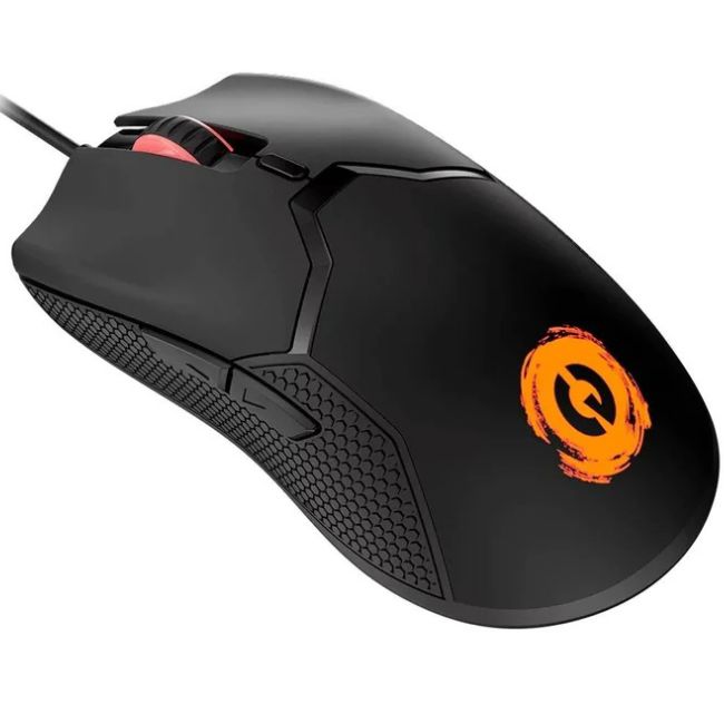 Canyon Carver GM-116 Wired Optical Mouse – Ergonomic Design, USB Connection – Black with textured side grip and orange logo