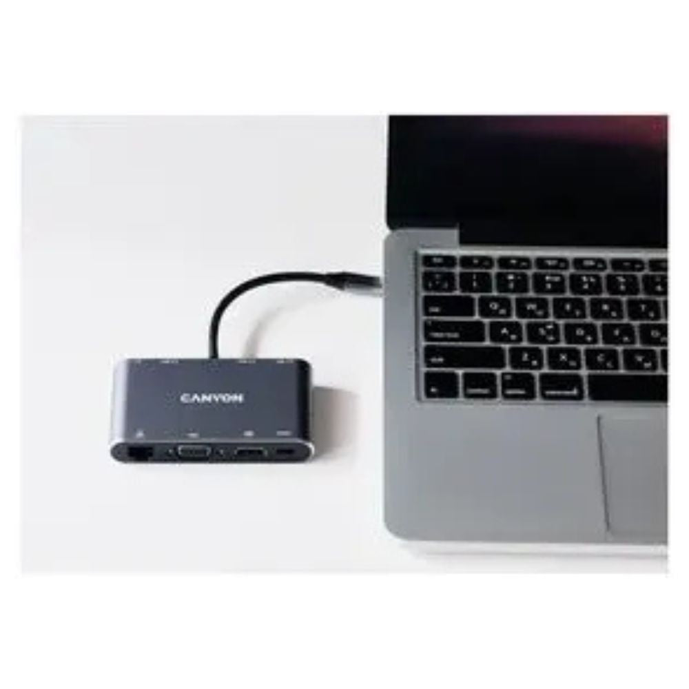 Canyon 8-Port USB-C Hub DS-14 – 4K HDMI, USB 3.0, PD 100W, Ethernet, SD/TF, Audio, Compact Docking Hub