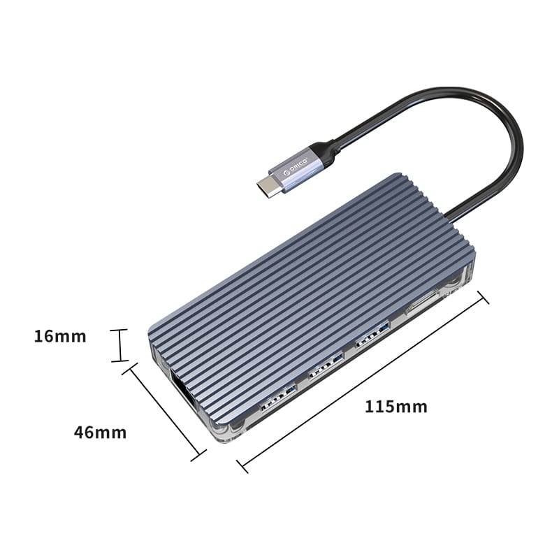 ORICO 6 PORT TYPE-C TRANSPARENT HUB - GR