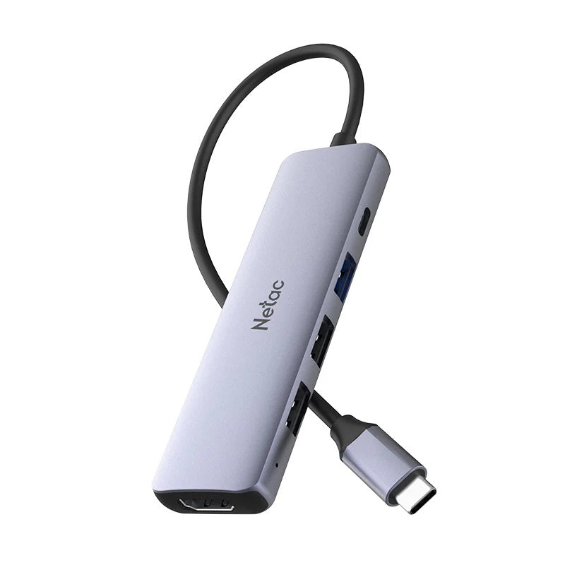 Netac WF13 5-in-1 USB-C Media Docking Station with HDMI, USB 3.0 x2, SD/microSD – Compact & Fast gray hub