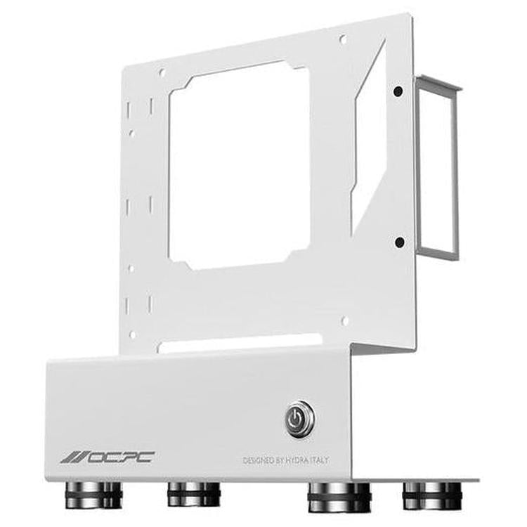 Sleek White Mini ii ITX Case (No PSU) - OC-CS-HYM2-ITX-WH with durable steel and stylish aluminum feet for enthusiasts.