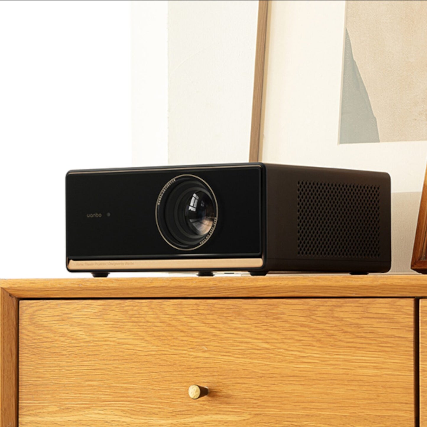 Stylish WANBO X5 Pro Full HD Smart Projector (1080p, 1100 ANSI Lumens) enhances home entertainment experience.