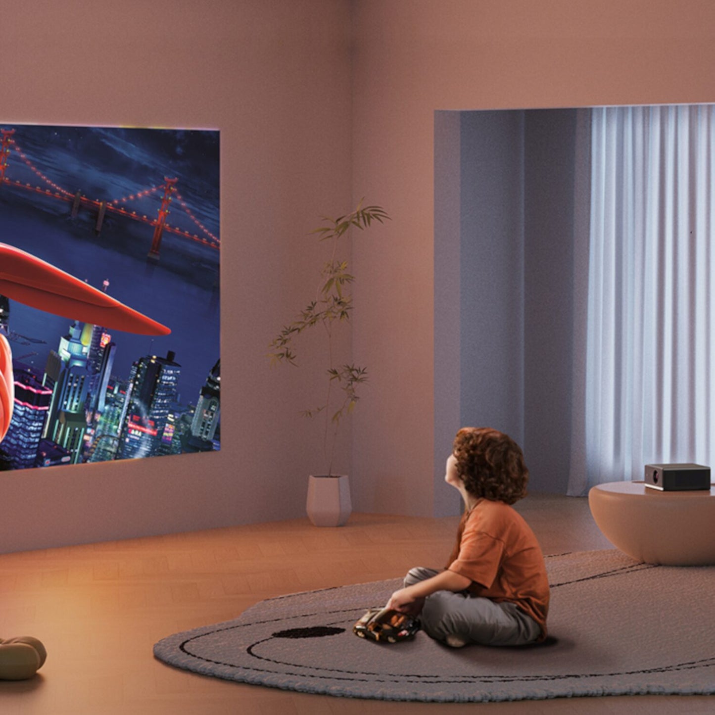 Enjoy vivid visuals with the WANBO X5 Pro Full HD Smart Projector (1080p, 1100 ANSI Lumens, Android TV) in your home.