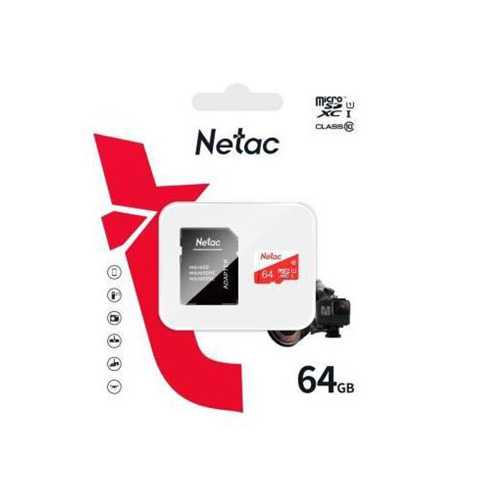Netac 64GB microSD Card Class 10 with SD Adapter – High-Speed Memory for Phones, Cameras, and More retail pack