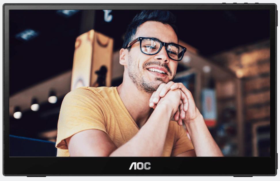 AOC-16T3E Monitor offers USB C power, 15.6 inch IPS FHD 1920x1080 display, portable design, and VESA support.