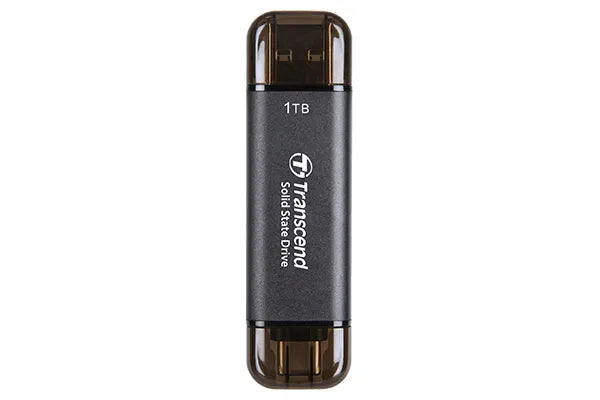 TRANSCEND 256 GB ESD310C USB3.2 TYPE A & C (USB 10Gbps) OTG COMPACT PORTABLE SSD - Read 1050MB/s Write 950 MB/s - Black