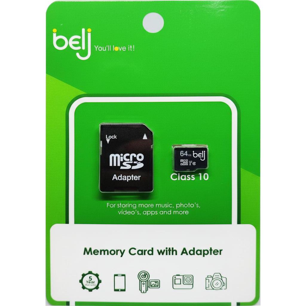 BELJ 64GB Class 10 SD Card with Adapter – High-Speed Storage for Cameras, perfect for 4K devices and universal compatibility.