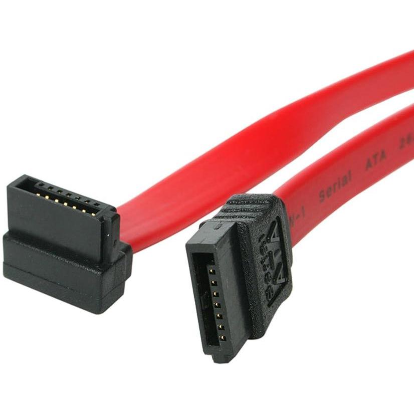 A black SATA data cable with a red L-shaped connector on one end and a standard 2.5mm connector on the other end.