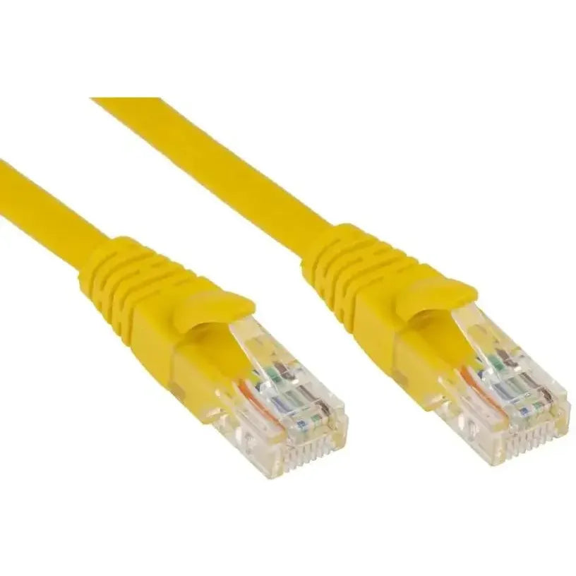 Yellow Ethernet cable on a white background