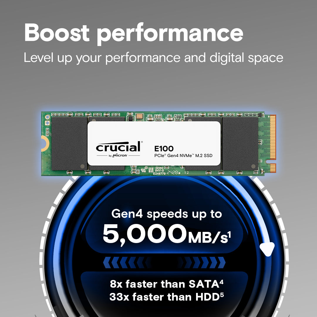 Crucial E100 2TB M.2 PCIe Gen4 NVMe SSD – CT2000E100SSD8, Up to 5,000MB/s, Internal Solid State Drive