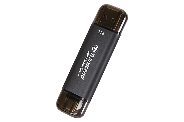 TRANSCEND 1 TB ESD310C USB3.2 TYPE A & C (USB 10Gbps) OTG COMPACT PORTABLE SSD - Read 1050MB/s Write 950 MB/s - Black