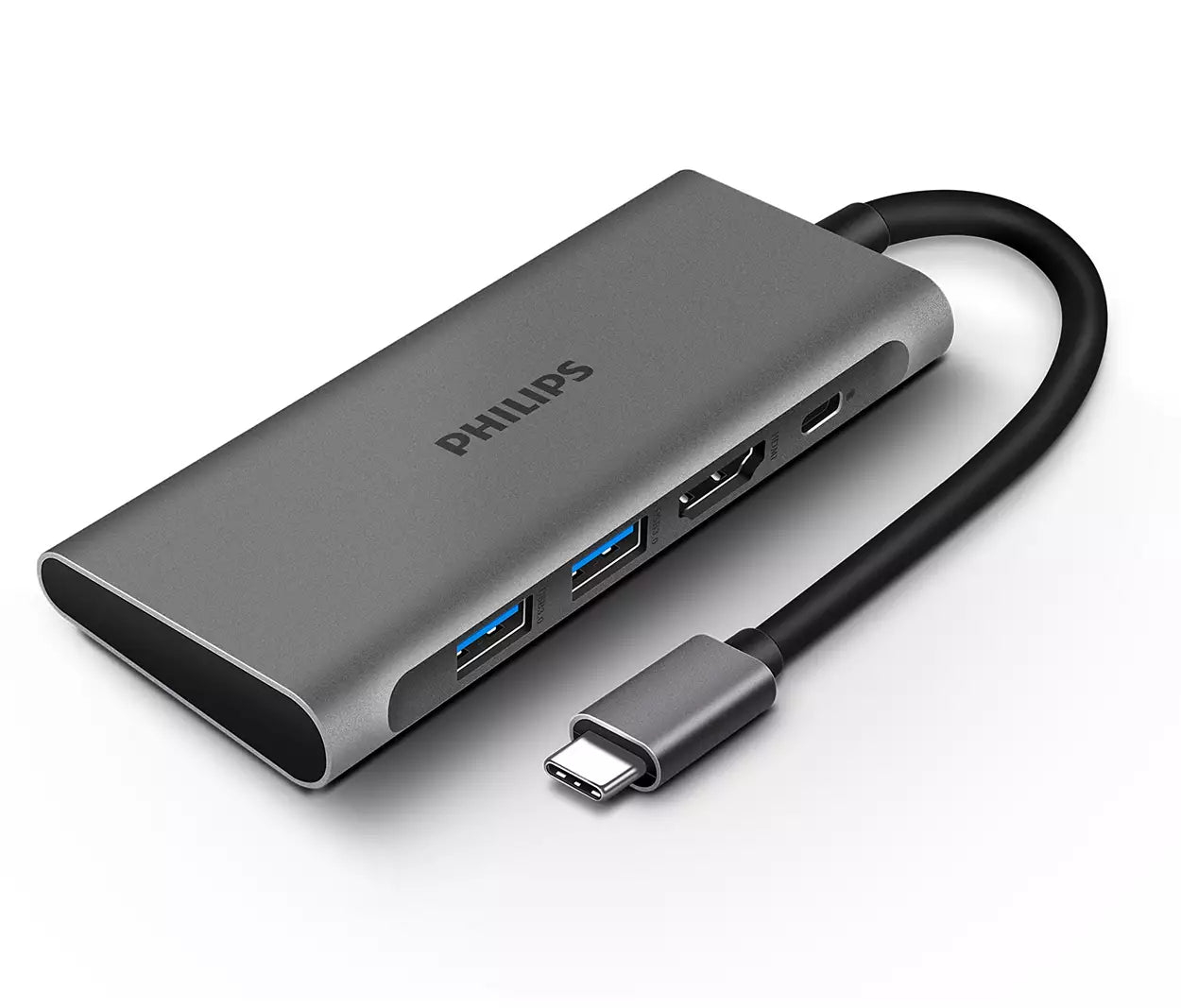 Philips USB-C 4-Port Hub with 2 USB 3.0 Ports, 4K HDMI Output, and Type-C Connectivity for enhanced productivity.
