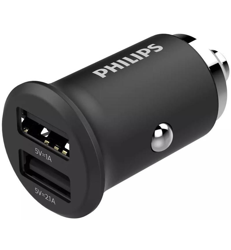 Philips Dual USB Car Charger – Fast charges two devices simultaneously, ensuring safe in-car power for smartphones.