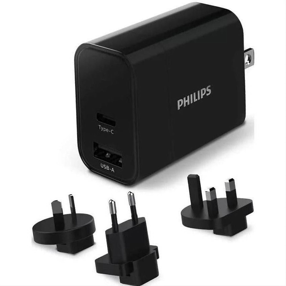 Charge on the go with the Philips USB Travel Charger with Dual USB Ports – Compact, Fast and versatile for universal use.