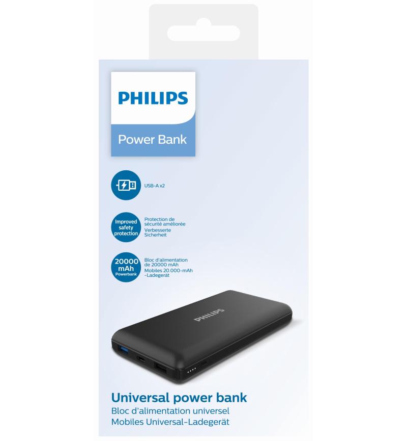 Philips2 20000mAh Portable Power Bank with Dual USB Ports for efficient charging on the go, perfect for devices.