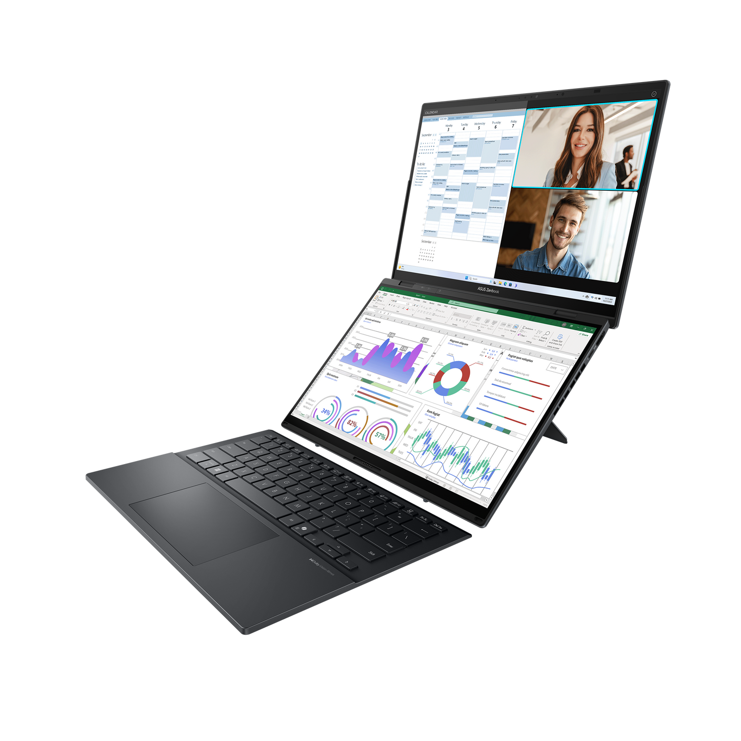 PRE-Loved ASUS Zenbook DUO UX8406 with dual screens, Core Ultra 7, 16GB RAM, and 1TB SSD for enhanced productivity.