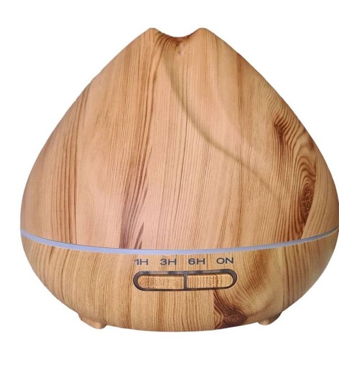 Atomiser: 400Ml Peach Light by Silkinder, wood-grain aroma diffuser with LED light and soothing mist for air purification.