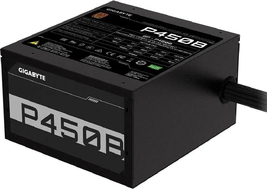 Gigabyte PSU P450B Bronze Certified 450W - 3 Year Warranty; 24/20-pin x 1; CPU 4+4-pin x 1; PCI-E 6+2-pin x 2; SATA x 6; Peri x3