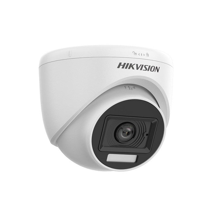 Hikvision DS-2CE76D0T-LPFS turret camera angled view