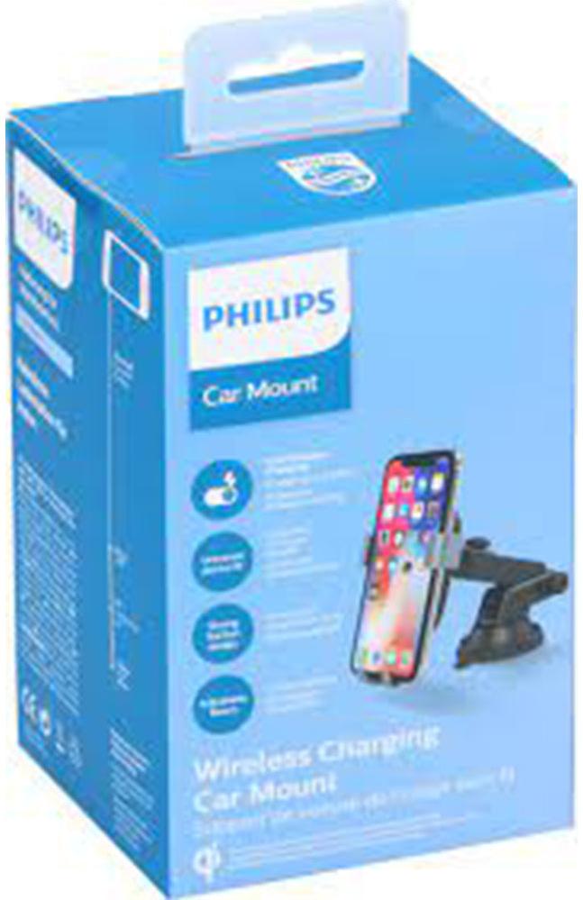 Philips Car Mount with 10W Qi Wireless Charging – Secure Dashboard for hassle-free charging and phone safety while driving.