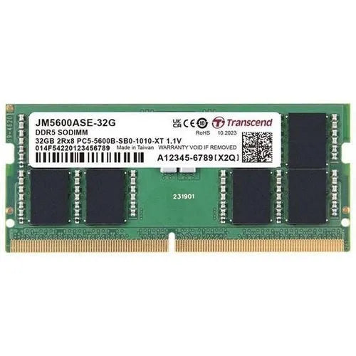 TRANSCEND JET MEMORY 32GB DDR5-5600 Unbuffered NOTEBOOK SO-DIMM 2RX8 CL46 (2Gx8)x16