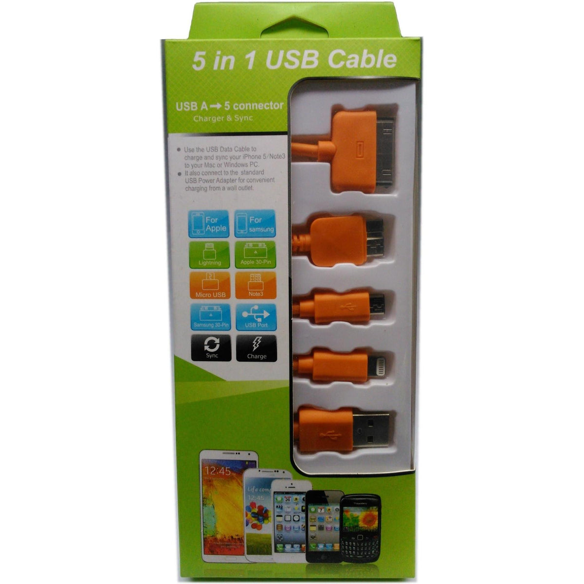 USB MOBILE DATA CABLE 5 IN 1 ORANGE
