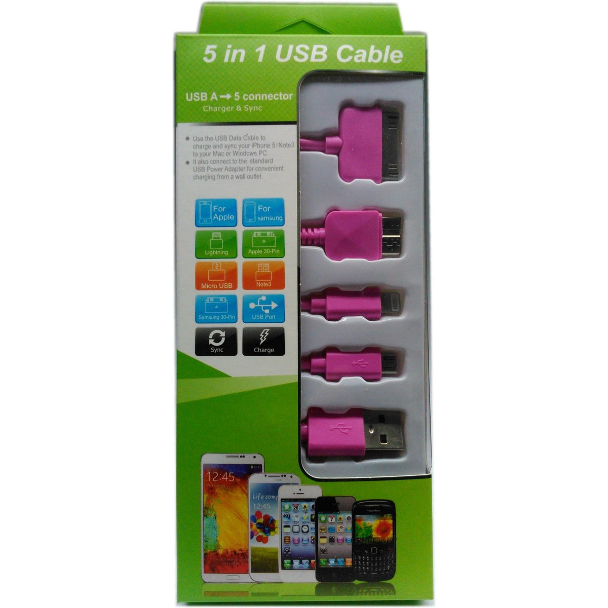 USB MOBILE DATA CABLE 5 IN 1 PINK