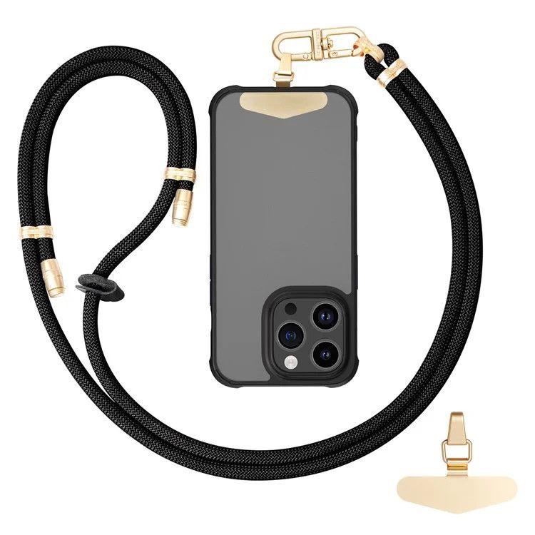 MicroWorld 160cm Adjustable Cellphone Lanyard with Clip Holder - Black and Gold - LNY-01