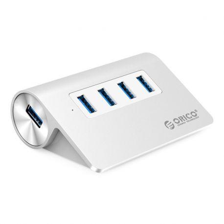 4-Port USB 3.0 Hub by Orico – Durable Aluminum Housing with 4 high-speed ports and sleek silver design for laptops and PCs
