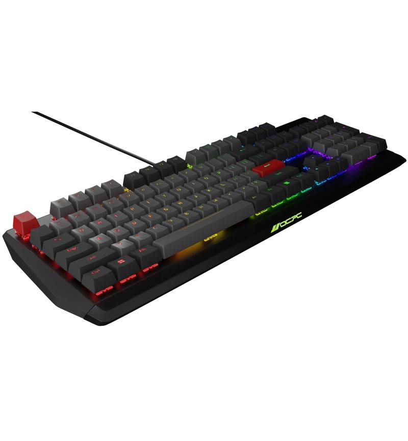 Upgrade your setup with the OCPC KR1 Black/Grey RGB Mechanical Gaming Keyboard – Hot-Swappable Gateron Switches, Full-Size 104-Key.