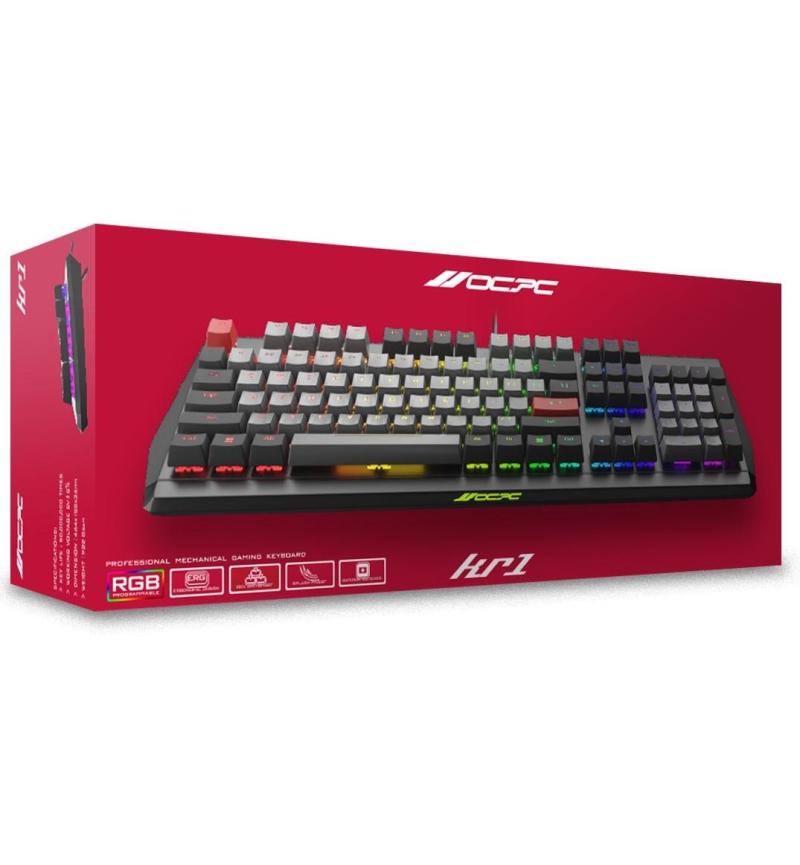 OCPC KR1 Black/Grey RGB Mechanical Gaming Keyboard – Hot-Swappable Gateron Switches, Full-Size 104-Key design showcased.