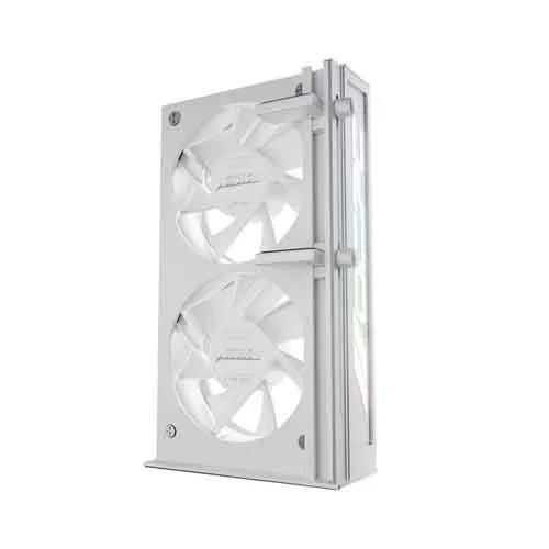 Sleek OCPC POLE P1 ARGB Graphics Card Cooling Holder (White) — Dual Fans, RGB Sync enhances GPU cooling and style.
