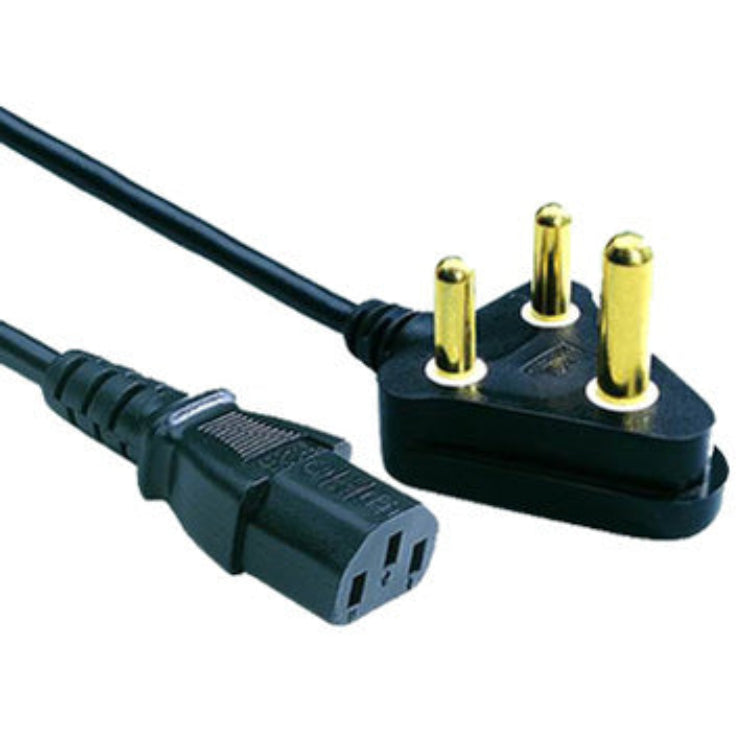 South African 3-pin plug to IEC C13 power cable close-up