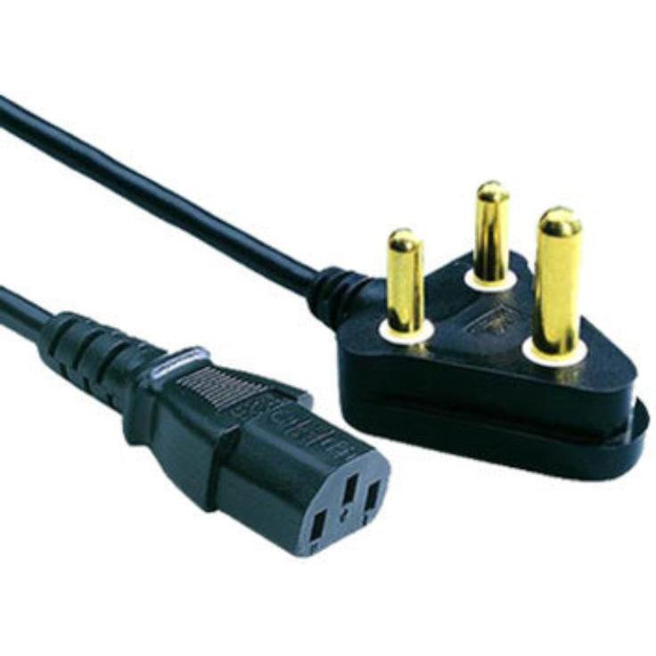South African 3-pin plug to IEC C13 power cable close-up
