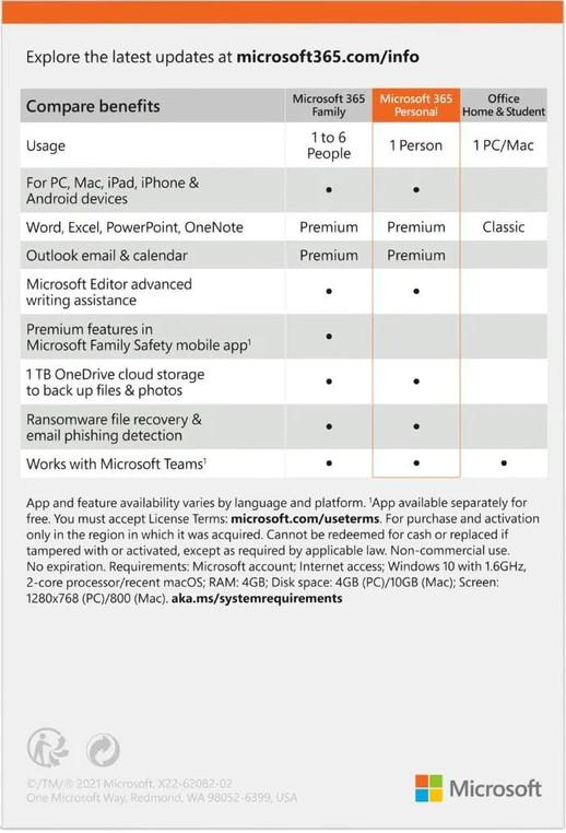 Microsoft365 Personal ENGL 1 Year Subscription