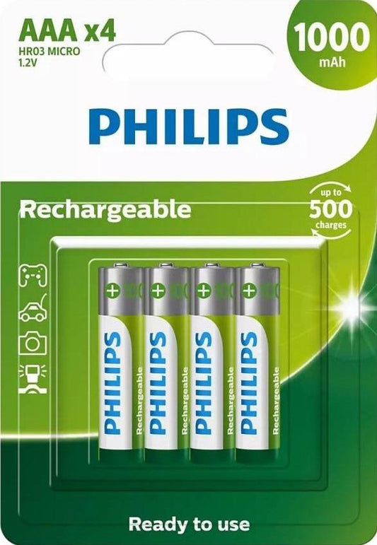 RECHARGEABLE BATTERY AAA 4 PACK 1000MAH