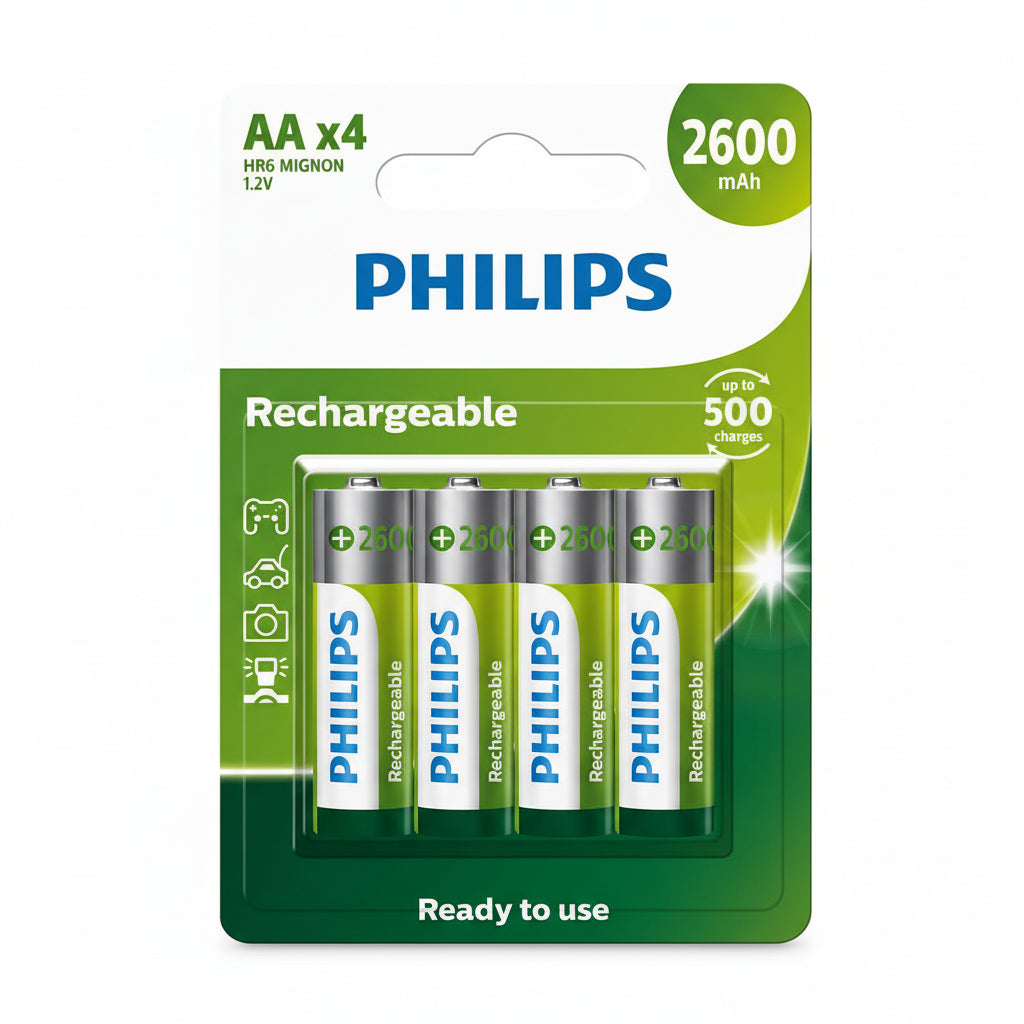 Philips AA 2600mAh Rechargeable Batteries 4 Pack