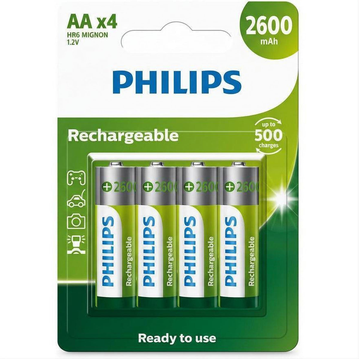Philips AA 2600mAh Rechargeable Batteries 4 Pack
