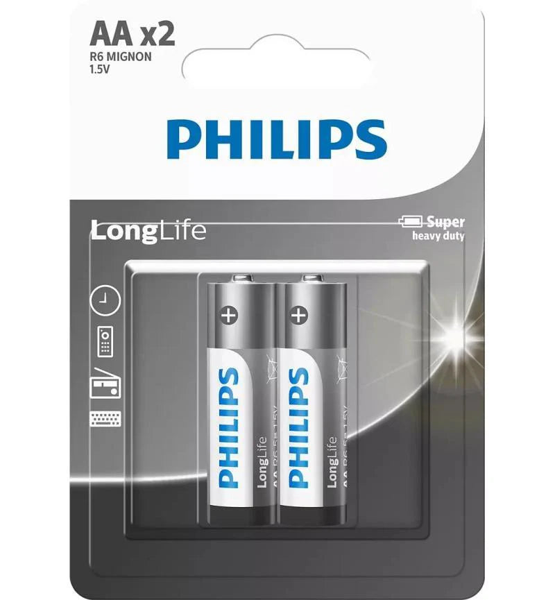 PHILIPS AA LongLife Alkaline Batteries – 12 Pack (6 x 2 Packs) | Reliable Power for Devices, perfect for low drain gadgets.