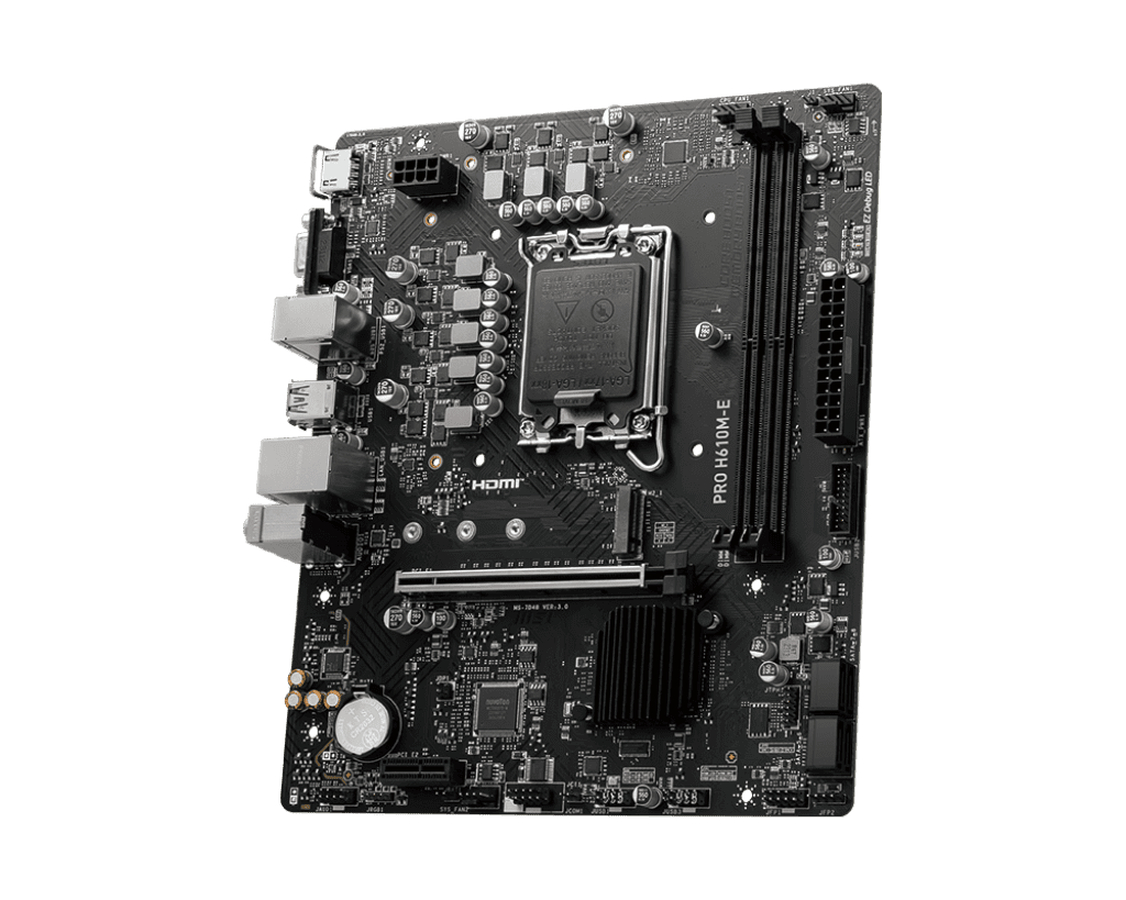 RBTech: MSI PRO H610M-E DDR5 Micro-ATX Motherboard – LGA 1700, PCIe 4.0, HDMI, USB 3.2, DDR5 Support