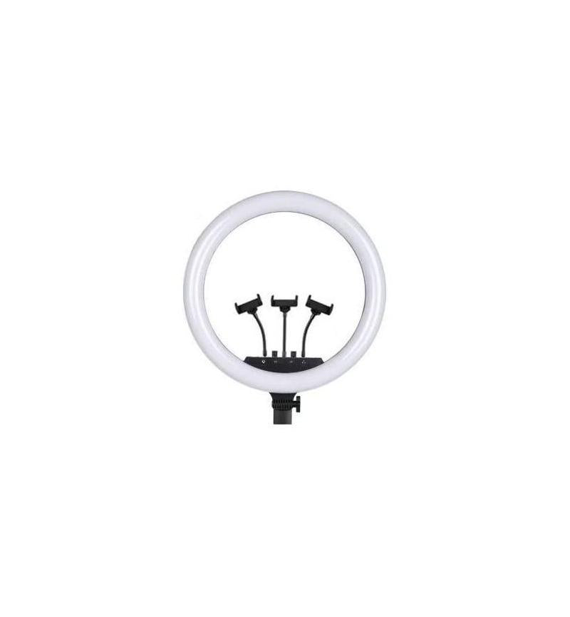 MicroWorld 18" LED Ring Light with 3 Phone Holders – Dimmable Light for Makeup, Video and vlogging, perfect for creators.