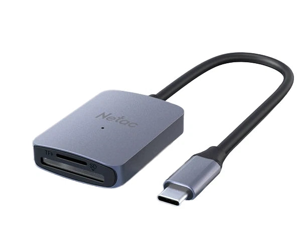 Netac WK12 USB 3.0 dual-interface memory card reader with USB Type-C for fast SD and TF card transfers.